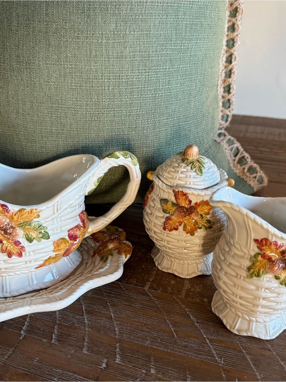 Vintage Bella Casa By Ganz Harvest Table Set Gravy Boat Creamer Sugar Bowl
